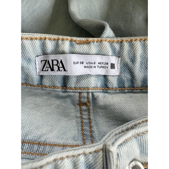 Zara Bloggers Favorite 100% Cotton Light Wash Full Length Wide Leg Denim Jeans 6 - Picture 4 of 6